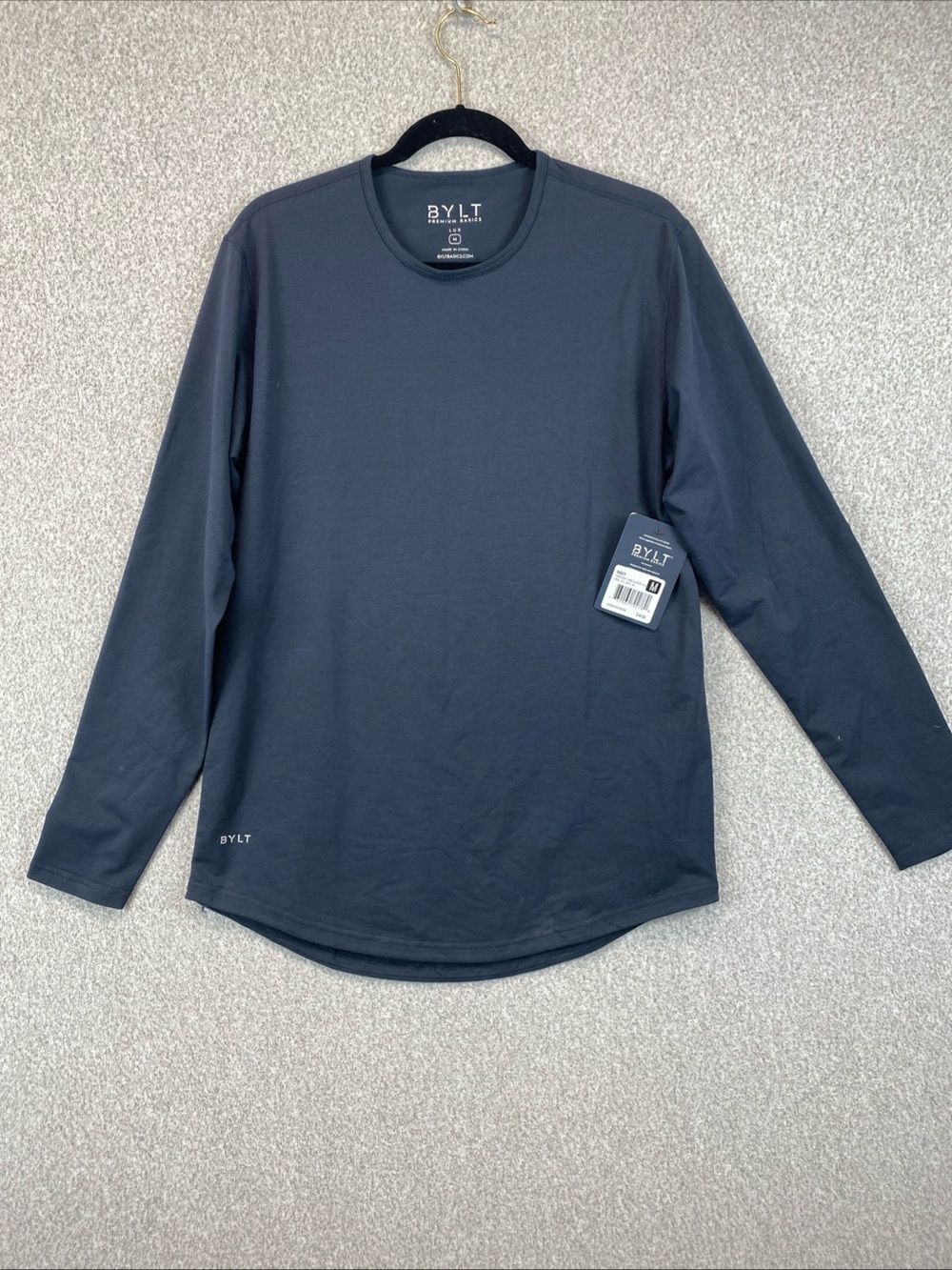 BYLT Long Sleeve Shirt Mens Med Blue Drop Cut Lux Performance Stretch Crewneck
